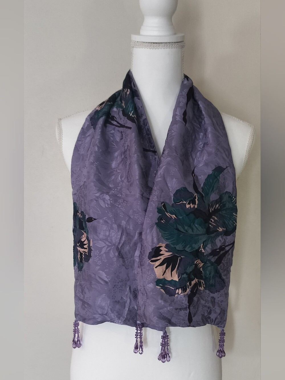 Women's Purple Floral Shawl Scarf with Teal Accents